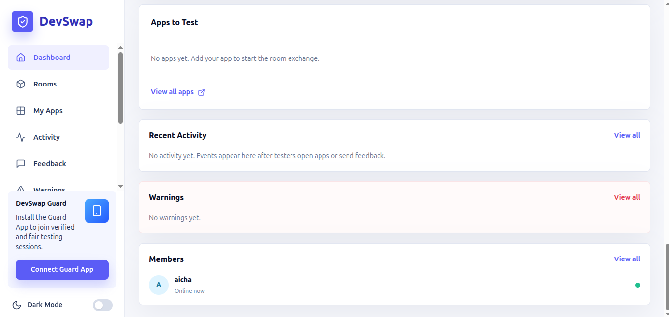 Activity and members screenshot